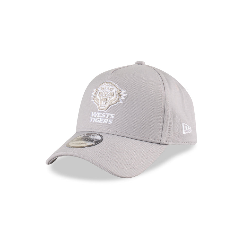 Wests Tigers Hat - 2025 Grey White 9Forty A-Frame NRL Snapback Cap - New Era